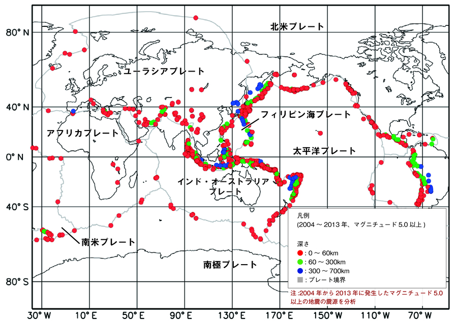 世界の主な地震の震源地